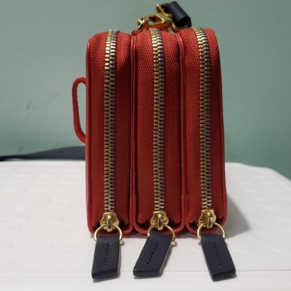 NEW WANT LES ESSENTIELS Petra Zip Red Orange Navy Crossbody Belt Bag Wallet - Picture 6 of 13